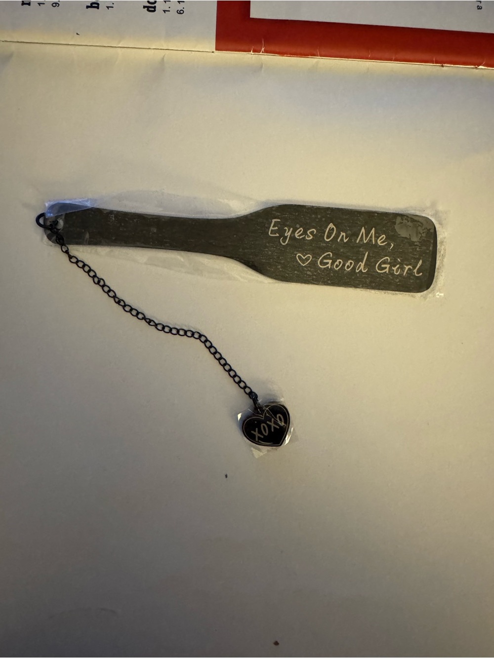 Source Unknown metal Black Paddle bookmark with Heart Charm